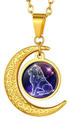 Suplight Astrology Necklace Leo, Zodiac Sign Gold Necklace, Phases of The Moon Necklace, Celestial Jewelry, Horoscope Pendant Astrology Constellation Star Sign Necklace for Women