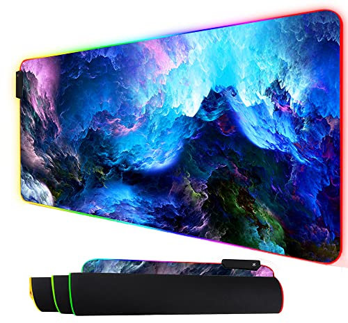 Imegny RGB Mouse Pad, Led Gaming Mouse Pad Oversized Glowing Mat Colorful Soft Mat for Mice Computer Keyboard with Non-Slip Rubber Base Water-Resistant （90x40 rgtaiyang001）