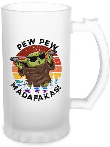 Pew Pew Madafakas Yoda With Gun Retro Transparent Bierkrug Stein 500ml Tasse