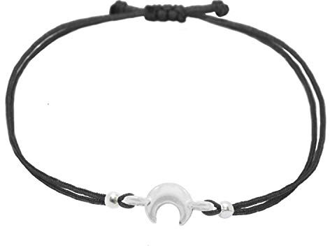Selfmade Jewelry Armband Damen Halbmond Silber Handgemachtes Armkettchen mit Mond-Sichel Größenverstellbares inkl. Geschenk-Verpackung (Silber - Schwarz)