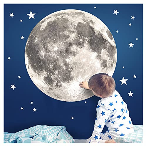 Little Deco Wandsticker Kinderzimmer Wandtattoo Vollmond rund Wanddeko Spielzimmer Sticker Mond Kinder Wandaufkleber Wandbild selbstklebend Sterne DL702-4