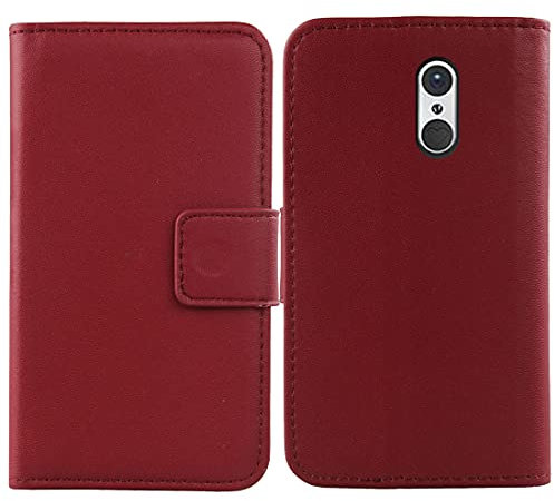 Mengtu Echt Leder Tasche Für Emporia SMART.3 5.5 Hülle Handy Flip Lederhülle Handyhülle Brieftasche Kartenfächer Schutz Premium Case Cover Etui (Dark Rot)