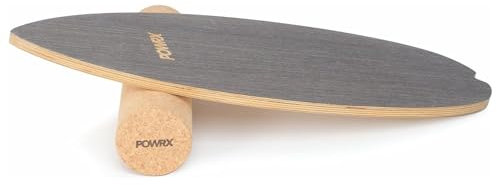 PowrX Surfbrett Holz | Balance Skateboard inkl. Rolle | Koordinationstraining für Surfbrett, Surfboard, Skateboard, Sport Balance Board, Kraft- & Gleichgewichtstrainer Indoor & Outdoor