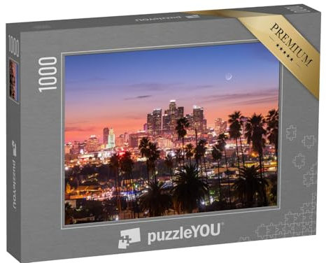 puzzleYOU: Puzzle 1000 Teile „Schöner Sonnenuntergang durch die Palmen, Los Angeles, Kalifornien“ – aus der Puzzle-Kollektion Amerika, Amerikanische Städte