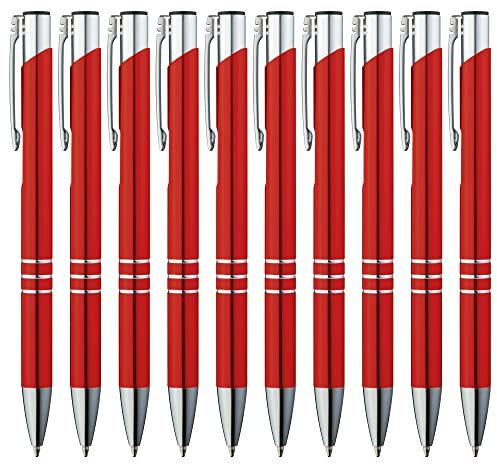 GIMEI® Metall Kugelschreiber 10 Stück | Premium Set Hochwertig, Für Einfaches & Weiches Schreiben | Blauschreibender Kulli Rot Als Optischer Hingucker