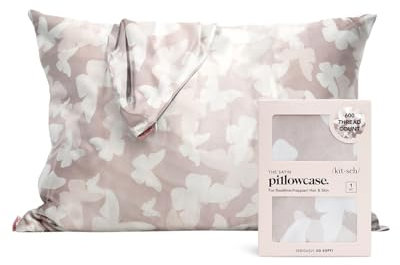 Kitsch Kissenbezug aus 100% Satin mit Reißverschluss, weicher als Seidenkissenbezug für Haar und Haut, kühlender Kissenbezug, Satin-Kissenbezug (Standard/Queen (1 Pack), Champagner Schmetterling