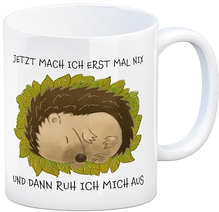 Jetzt mach ich erstmal nix und dann ruh ich mich aus Kaffeebecher mit süßem Igel als lustige Geschenkidee für den Morgenkaffee Zuhause oder auf der Arbeit um die Müdigkeit zum