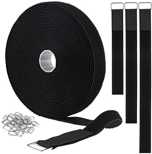 YMCRLUX 10M Klettbänder Kabelbinder mit 40 Metallschnalle, Klett Kabelbinder Wiederverschließbar, Auf Länge Geschnittenes Klettverschluss Band zum Organisieren Ihrer Kabel, Schnüre, Schläuche usw