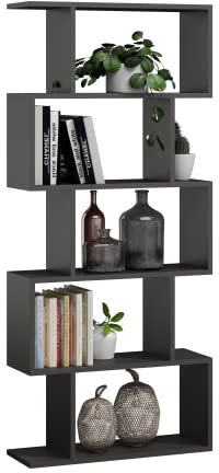 MATKAM BASK Bücheregal aus Holzspanplatten, B/H/T 76,4x176x28cm, Standregal, Würfelregal, freistehend, perfekt als Raumtrenner, in verschiedenen Ausführungen erhältlich (Anthrazit Grau)