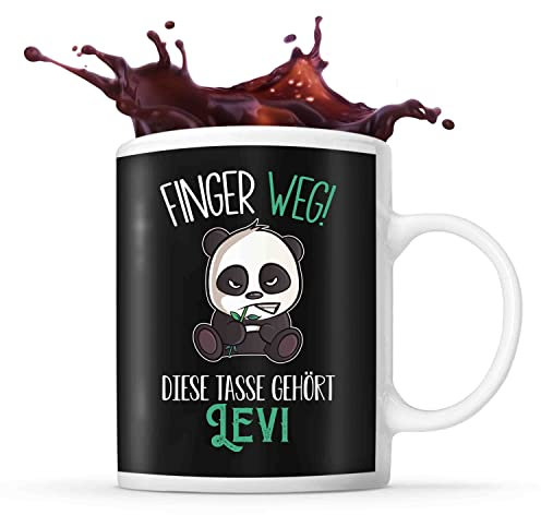 Tasse Levi | Finger Weg! Diese Tasse gehört | Vorname Panda Tasse mit Spruch lustig Fun Tasse Geschenkidee fürs Büro zum Geburtstag Jubiläum Kaffeetasse Bürotasse
