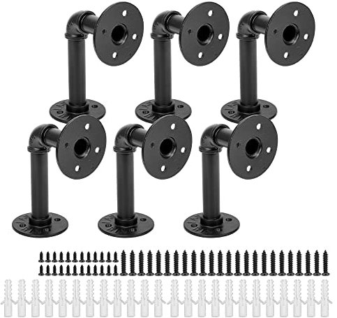 Cherbowing Regalhalterung Industrie 150x100mm Rohr Regal vintage Regalwinkel Wand Regalträger Schwerlastwinkel schwarz metall Winkel mit Schrauben (6 PCS)