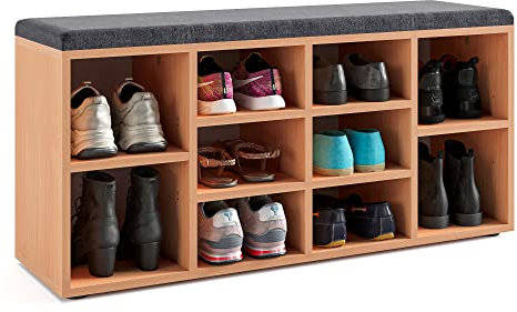 KOMTO Schuhbank mit Sitzfläche - Schuhregal Buche 104 x 50 x 30 cm Schuhschrank mit Sitzbank Flur Bank mit Stauraum Garderobenbank Sofia…