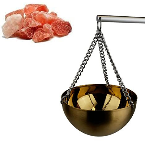 SudoreWell® Sauna Multicup Aromaschale aus Kupfer für den Saunaofen + Infrarotstrahler inkl. Wandaufhängung aus Edelstahl plus 1kg rosa Salzsteine