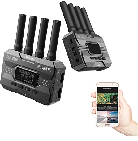 Accsoon CineView HE HDMI-Dualband-Kamera-Transmitter und Empfänger-Set, 2,4 GHz + 5 GHz Dual-Band-Wireless-Videoübertragungssystem, 0,06 s Latenz, 365,8 m Reichweite, bis zu 4 Geräte Überwachung