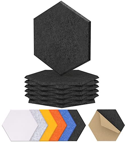 TONOR Lot de 12 Panneau Acoustique Mural Autocollante, 30 x 26 x 1cm Panneau Acoustique à Haute Densité, Mousse Acoustique Hexagonal Isolant Phonique pour Studio, Bureau, Chambre, Salon, Noir