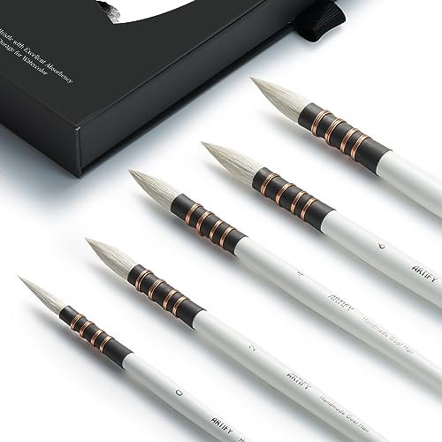 ARTIFY Professional Watercolor Goat Hair Paint Brushes, Master Series, Mop Round Fine Tip Detail Paintbrush Set for Watercolor, Gouache, Acrylic and Oil (5 Brushes)