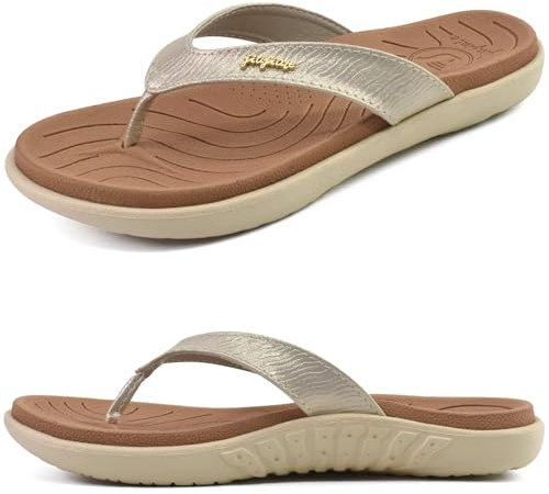 jiajiale Tongs Femme Mode Orthopédique Cuir Confortable Soutien Voûte Plantaire Tongue Legere Yoga Mat été Plage Piscine Flip Flop Douche Antidérapante Caoutchouc Semell Beige Blanc EU42