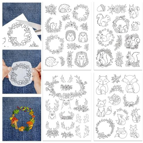 GLOBLELAND 4 Blatt Waldtiere Wasserlösliche Handnähstabilisatoren Für Stoffstickstichübungen Abwaschbare Stickstabilisatoraufkleber Für Stickereianfängerliebhaber
