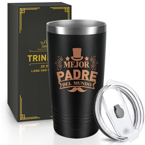 Miofula Taza de café de Viaje, Regalo para Padre Cumpleaños-Mejor Padre del Mundo, Regalo Dia del Padre, 600ml Acero Inoxidable Termo Café Hermético para Café Frío y Caliente, Leche y Té, Regalo Padre