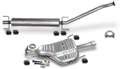 BESTPRICE Auspuff Schalldämpfer Set 1x Mittelschalldämpfer, 1x Endschalldämpfer inkl Montagezubehör Kompatibel mit OPEL ASTRA G Cabriolet (T98), ASTRA G Coupe (T98)