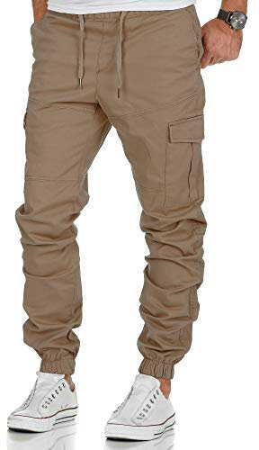 Amaci&Sons Herren Stretch Jogger Cargo Chino Jeans Hose 7006 Beige W40
