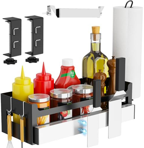JBBTOOL Grillrost Caddy für Blackstone Grillplatten 43,2 cm - 91,4 cm, Blackstone Grillzubehör, Grill-Aufbewahrungs-Organizer mit magnetischem Werkzeughalter und Papierhandtuchhalter & 2 J-Haken &