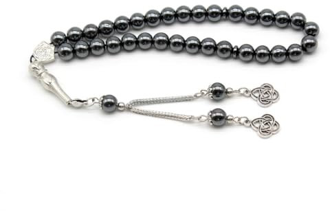 Asbih Islamische Gebetsperlen, Tasbeeh, Sibha, Muslimische Mala, Masbaha, Misbaha, Tesbih, Tespih, Dhikr-Perlen, Zikr-Perlen, Sorgenperlen, Gebetszähler, 33 Stück, Acryl, Hämatit