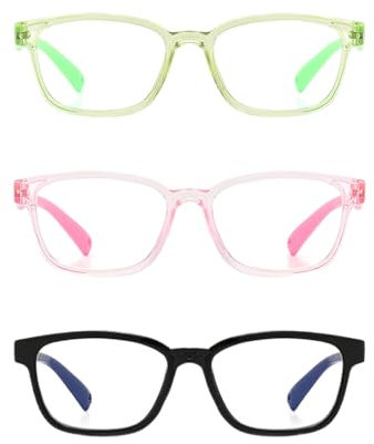 3 pièces de lunettes pour enfants, lunettes anti-lumière bleue, lunettes pour enfants à la mode, lunettes anti-fatigue oculaire, lunettes de radioprotection pour étudier ou jouer (rose, vert, noir)