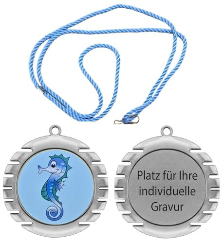 eberin · XL Medaille Schwimmen Ø 70mm · Seepferdchen · Frühschwimmer Medaillen · Schwimmabzeichen · Schwimmkurs · Medaille personalisierbar mit Gravur · Gold//Silber//Bronze (Silber MIT Gravur)