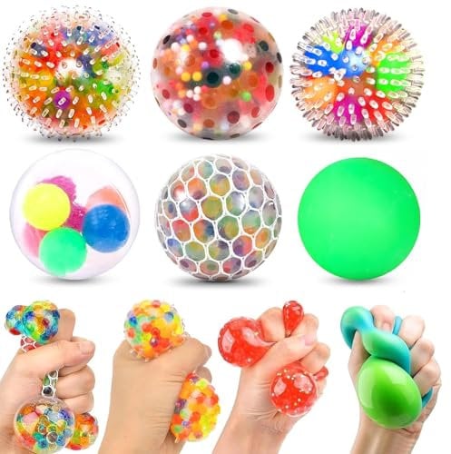 6 Stück AHEJIOO Stressballs für Kinder & Erwachsene - Anti Stress Bälle, Entspannungsspielzeug, Fidget Ball Set mit Knautschballs