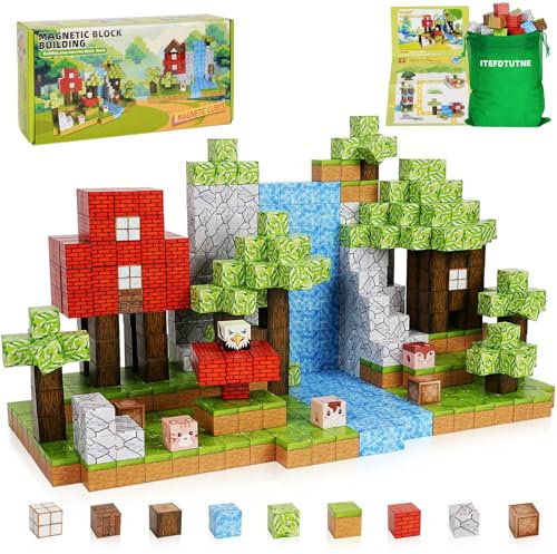 Magnetische Blöcke - 108PCS Magnete Bauklötze Welt Set für Kinder im Alter von 3-5 5-7 8-12, Magnetische Kacheln Magnetische Blöcke Spiele Vorschule Spielzeug für 3 4 5 6 7 8 Jahre alte Mädchen Jungen