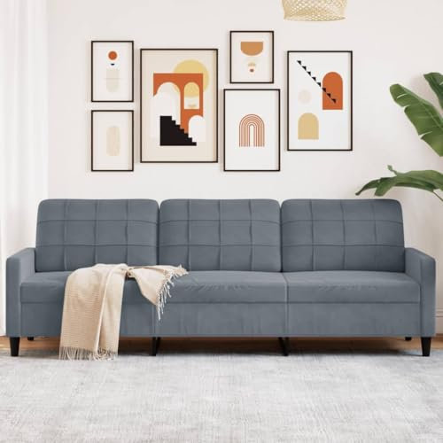 Willood 3-Sitzer-Sofa Polstersofa für Wohnzimmer, Couch Loungesofa Metallgestell, Dreisitzer Samtsofa Sitzmöbel, Modern Dunkelgrau 210 cm Samt