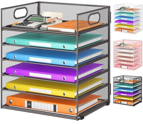 VITVITI Schreibtisch Organizer, 6 Ebenen Briefablage, Stapelbare Aktenhalter, Ablagefächer mit Griff, Bürobedarf für A4 Dokumentenablag, Papier, Buch, Magazin (Grau)