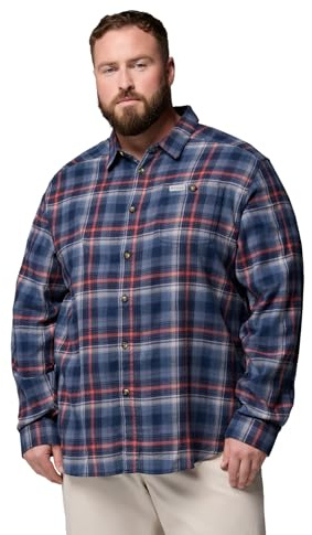 Columbia Mens Cornell Woods Flannel Long Sleeve Shirt, Collegiate Navy Backland Tartan, Large