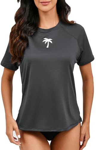 Halcurt UV Shirt Damen Rash Guard Kurzarm mit BH UPF 50+ Badeshirt UV Schutz Surf Schwimmshirt Schnell Trocknender XXL