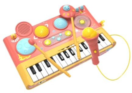 Fenteer Clavier de Piano Jouet avec Tambour pour Enfants et Activités Musicales, Rouge