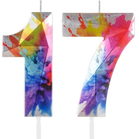 Colorful Graffiti Number 17 Candle, 17 Birthday Candle, Colorful Happy 17 Birthday Candles for Cake, Colorful Cake Topper Decorations for Boys Girls Colorful Sweet 17 Birthday Party Decorations