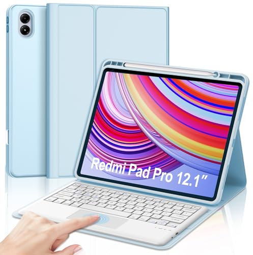 JADEMALL Custodia Tastiera con Trackpad per Redmi Pad Pro 12.1 2024, Italiana QWERTY Tastiera Bluetooth Staccabile con Touchpad per Tablet Redmi Pad Pro 12.1 2024, Blu cielo
