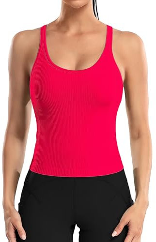 Attraco Damen Tank Top Sports Shirts Oberteile Frauen Racerback Workout Crop Top Ärmellos für Yoga Jogging Laufen Shirts Sportshirt Rot XL