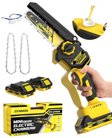 Zenmos Cordless Chainsaw with Battery and Charger, 21V Mini Chainsaw Cordless with 2x2000mAh Batteries, for Tree Trimming/Branch/Wood Cutting