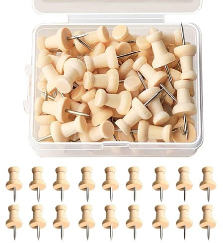 Bralucy Wooden Push Pins 50pcs Map Tacks Cork Bulletin Board Rustproof Drawing Pins with Storage Box Thumb Tacks Pin for School Office Home Supplies