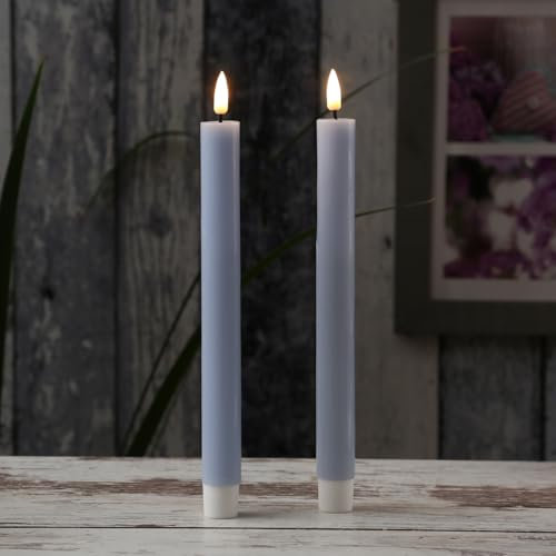 MARELIDA LED Stabkerzen Echtwachs Deluxe Homeart Dinnerkerzen Tafelkerzen mit realistischer 3D Flamme für Innen hellblau Indoor (2 Stabkerzen H: 24cm)