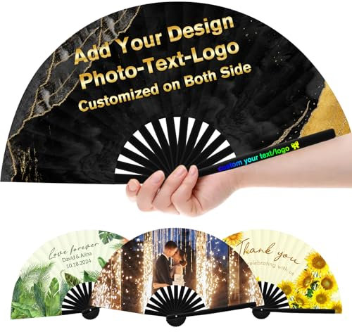 Rmaphy Add Your Own Text and Design Personalized Decorative Folding Fans Custom Fans with Pictures Text Customized Fans Handheld Bulk for Weddings Dancing Parties 13 30Pack