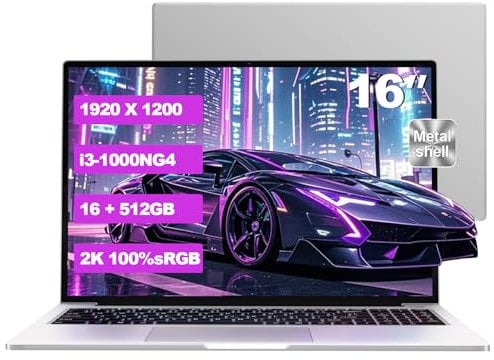 HUQPPQ Gaming Laptop Computer 16GB RAM 512GB SSD 1TB Expansion Core i3 (Up to 3.2Ghz) Notebook 16 Inch Laptop Gaming 1920 * 1200 UHD Dispaly Laptops Type C WiFi 5 with Mouse & Keyboard Film UK-Silver