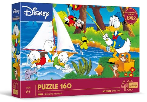 Trefl - Disney, Abenteuer am See - Puzzle 160 Teile - Buntes Puzzle mit Figuren aus dem Donald Duck Zeichentrickfilm, Spaß für Kinder ab 6 Jahren