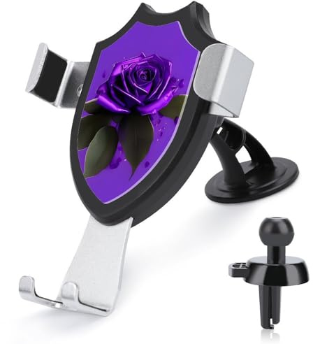 DWTJKMS Kfz-Handyhalterung mit violettem Rosen-Aufdruck, für Lüftungsschlitze, universal, passend für alle Smartphones und Automodelle, Schwarz