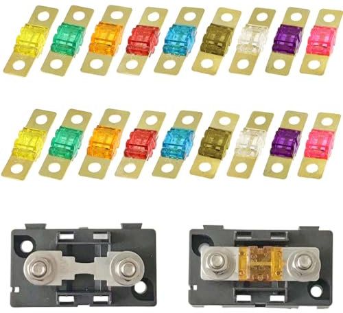 18 Pcs Fusible Voiture, Midi à Courant élévé Bolt-on Fusible 32V 20/30/40/50/60/70/80/100/120 Fusible à Plats,Mini Fusibles pour Voitures, Camions, Véhicules de Construction, Bus, Caravanes