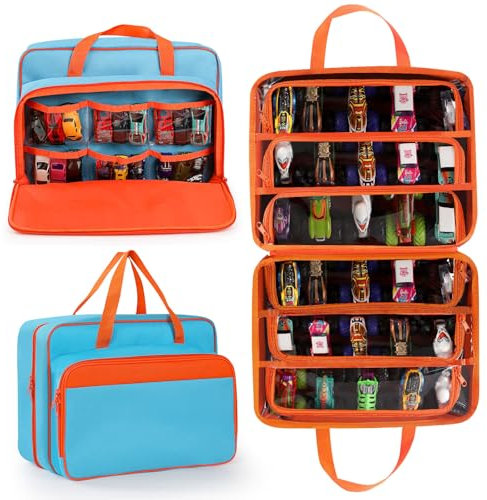 Madcat Toy Cars Carrying Bag Compatible with 1: 64 Scale Hotwheels Car,Monster Trucks. Holding 18 Mini Toy Cars & 30 Monster Trucks (Blue)