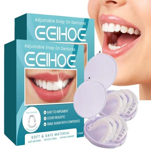 Lot de 2 prothèses dentaires en silicone - Kit complet de dents artificielles pour blanchiment temporaire - Un beau sourire