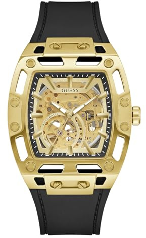 Guess Phoenix Men's Stainless Steel Watch 42mm Black Silicone Strap 5Bar Champagne Dial GW0980G2